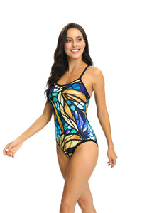 Printed Siamese Triangle Cross Adjustable Shoulder Strap Swimsuit
