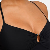 Solid Color Fashion Slim Fit Slimming One-piece Women's Double-shoulder Strap Swimsuit