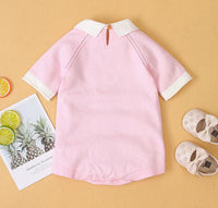 Short sleeve knitted solid color fart romper