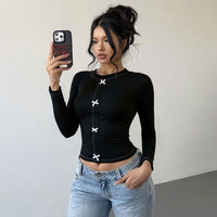 Sexy And Pure Desire Bow Design Short Long-sleeved Top