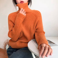 Women's Solid Color Shiny Soft Glutinous Loose Turtleneck Sweater