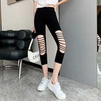 Summer Thin Women's Ripped Mesh Cropped Pants