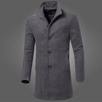 Men's solid color lapel woolen trench coat