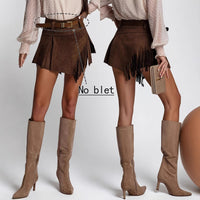 New Womens Retro Faux Suede Fringed Skirt Pants