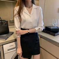 Women's Solid Color Buttons Loose Chiffon Shirt