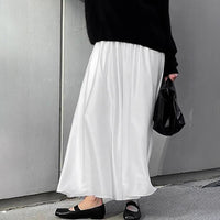 White Satin Draped High-waisted Midi Skirt