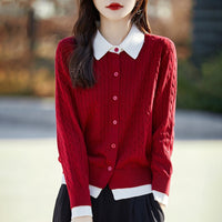 Women's Contrast Color Fashion Slim-fit Cashmere Lapel Sweater