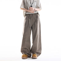 Brown Plaid Casual Wide-Leg Pants Womens
