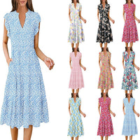 Summer Elegant Printed Dress With Ruffle Sleeves