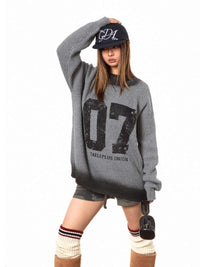 Bedford Cord Letter Printed Thickening Loose Sweater