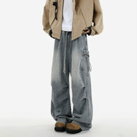 American-style Vintage Unisex Pleated Loose-fit With Large Pockets
