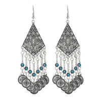 Retro Exotic Antique Silver Coin Tassel Earrings