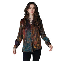 Womens Retro Floral Print Painted Design Shirt