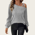 Women's Sunken Stripe Square Collar Fashion Casual Long Sleeve Top