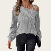 Women's Sunken Stripe Square Collar Fashion Casual Long Sleeve Top