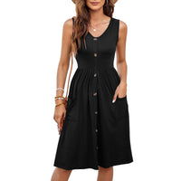 Slim-fit Casual Mid-length Button-down Dress With Pockets