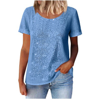 Women's Commuter Sequin Loose Crew Neck Short-Sleeve Top