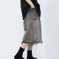 Mid-waist New Distressed Summer Zipper Washed Jeans