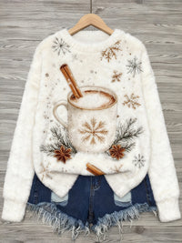 Womens 3D DigitalPrint Flannel Crewneck Sweatshirt For FallWinter