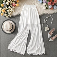 Ruffle-trimmed Fishtail Flared Pants Casual Long