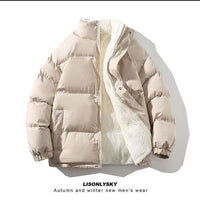 New Men's Fleece-lined Thickening Stand Collar Loose Plus Size Solid Color Warm Casual Jacket