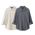 Classic Adjustable-Length Sleeve Striped Shirt For Women