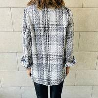 Women's Lapel Loose Button Long Sleeve Plaid Jacket