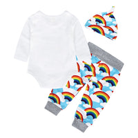 Children's English Print Rainbow Hooded Climbing Suit Three-piece Set