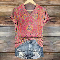 3D Digital Print T-Shirt Womens V-Neck Short-Sleeve Top