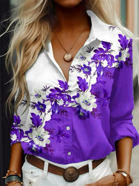 New Womens Delicate Floral Print Long Sleeve Shirt