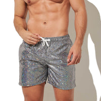 Men's Shiny Printed Loose Beach Drawstring Leisure Shorts