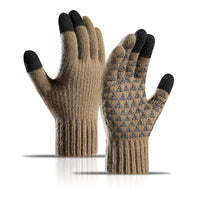 Winter Plus Velvet Thick Alpaca Knitted Wool Riding Touch Screen Gloves