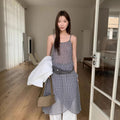Laid-back Sheer Plaid Slip Dress
