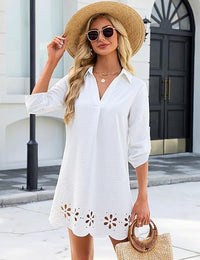 V-neck Long-sleeve Cutout Burnout Floral Dress