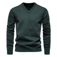 Autumn And Winter Pure Cotton Solid Color Hoodie V-neck Trendy Men's Clothing Sweater