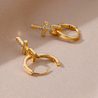 Cross Eardrops 18K Gold Plating Women's Zircon Stud Earrings