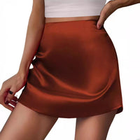 Women's Mini A- Line Skirt Pleated Skirt High Waist Satin