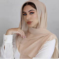 Women's Pure Color Pearl Chiffon Bubble Scarf Gauze Scarf