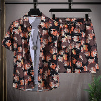Sanya Travel Hawaii Plus Size Flower Shirt Men's Printed Cropped Pants