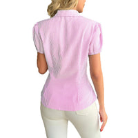Casual Striped Button Short Sleeve Small Shirt Women's Clothing