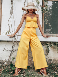 Yellow Vest Top Suspender Casual Jumpsuit Two-piece Suit