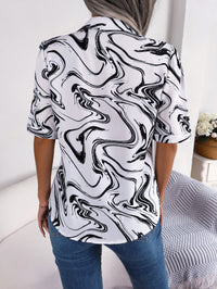 Women's Casual Notched Lapel Color Block Loose Short Sleeve Shirt