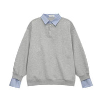 American-style Streetwear Faux Two-piece Fleece-lined Shirt-collar Hoodie