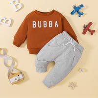 Children's Printed Long-sleeved Sweater Solid Color Two-piece Set