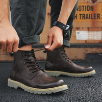 High-Top Shoes Mid-Cut British Style Men's Leather Shoes