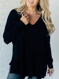 Women's Design Sewing Front Sweater Loose Knitwear Long Sleeve Top