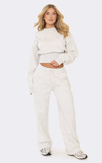 Women's Casual Sporty Long-Sleeve Drawstring Wide-Leg Pants Set