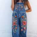 Vintage Floral Embroidered Comfy Jeans Jumpsuit