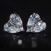 Simple Sparkling Zircon Heart Stud Earrings With Diamonds For Women