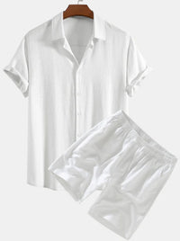 Men's Solid Color Casual Short-sleeved Shirt Shorts Suit